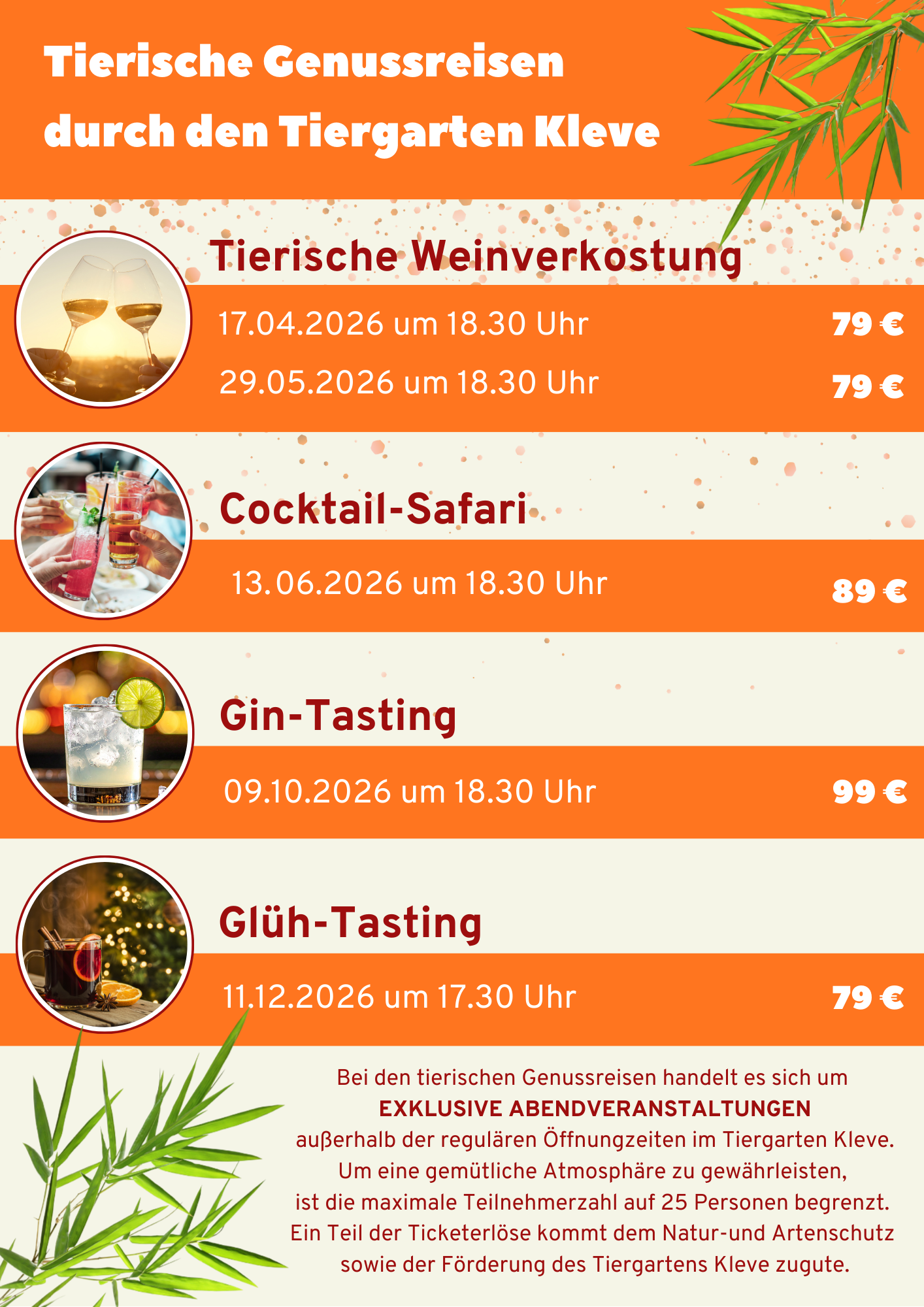 Tierische Genussreisen 2026 im Tiergarten Kleve